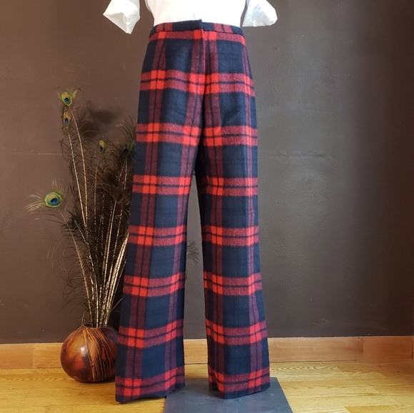 Vintage Pants - Vintage 70s Plaid Wool Wide Leg Pants